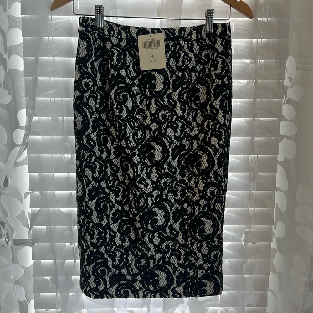 NWT Boston Proper Black Lace Overlay Midi Pencil Skirt